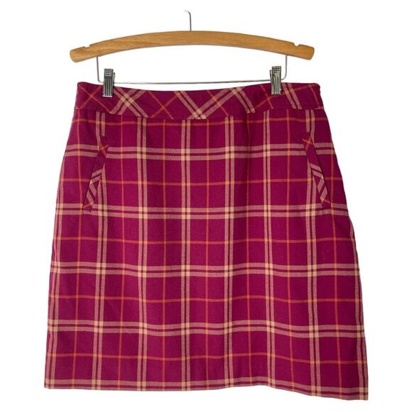 Laura Scott pink tan plaid preppy office academia skirt LP - Picture 1 of 6